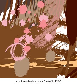 Abstract colourful brown and pink hand drawn paint brush brush strokes, flick colours pattern background. Nice splash colours and painting for design.