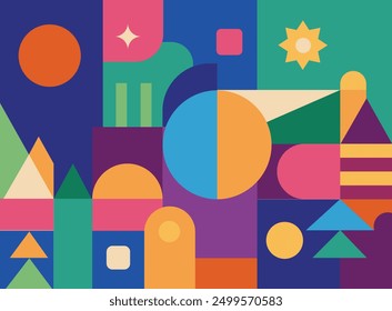 Abstract Colourful cool modern futuristic shapes illustration geometric drawing vibrant colours kids room creative design  cheerful style background