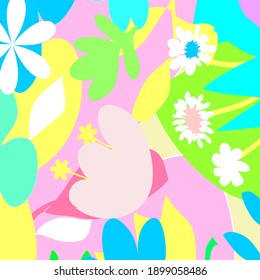 Abstract colourful  cute flowers pattern background. Creative lovely florals , leaves with hand drawn and doodles for your design