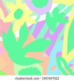 Abstract colourful  cute flowers pattern background. Creative lovely florals , leaves with hand drawn and doodles for your design