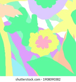 Resumen de color adorable el fondo del patrón de flores adorables. Flores creativas y adorables, hojas dibujadas a mano y garabatos para tu diseño