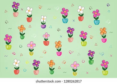 Abstract Colourful Floral with Vase, Butterfly Vector Background