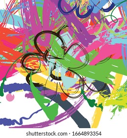 Abstract colourful flowers with paint brush and strokes, scribble lines pattern background. creative nice hand drawn and splash colours for your design