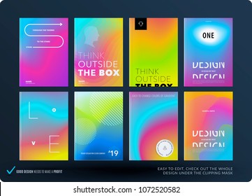 Abstract colourful graphic design of brochure in fluid liquid style with blurred smooth background. Set