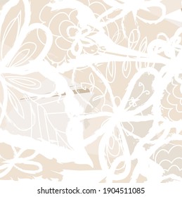Abstract colourful gray cute flowers paintbrush pattern background. Creative lovely florals , leaves with hand drawn and doodles for your design