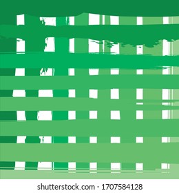 Abstract colourful green paint brush ,stripes and strokes with grids pattern background. Creative nice hand drawn with geometric shapes for your design