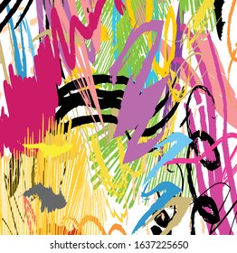 Abstract colourful hand draw and paint brush, strokes pattern background. creative cute kids sketch drawing for your design