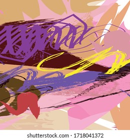 Abstract colourful hand drawn, paint brush and strokes pattern background. Creative nice colours for your design