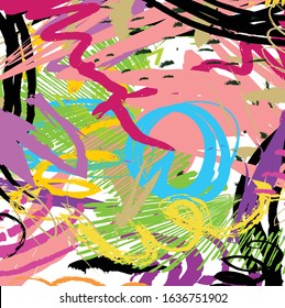 Abstract colourful nice hand drawn and paint brush, storks pattern background. creative cute kids sketch drawing for your design