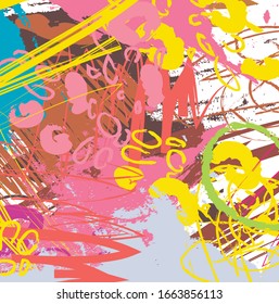 Pincel de pintura y trazos abstractos de color, fondo de patrón de líneas de garabatos. mano creativa y agradable dibujada para su diseño