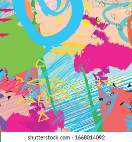 Abstract colourful paint brush and strokes, splash pattern background. creative nice hand drawn and scribble lines for your designs. cute kids sketch drawing