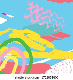 Abstract colourful paint brush and strokes, scribble lines pattern background. creative nice hand drawn and splash colours for your design. Nice tone colours fantasy stripes and grunge