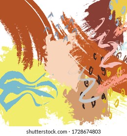 Abstract colourful  paint brush and strokes, scribble lines with flowers and hearts shapes background. creative nice hand drawn and splash colours for your design