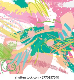 Abstract colourful paint brush and strokes, scribble lines pattern background. creative nice hand drawn and splash colours for your design. Nice tone colours fantasy stripes and grunge