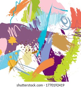 Abstract colourful paint brush and strokes, scribble lines pattern background. creative nice hand drawn and splash colours for your design. Nice tone colours fantasy stripes and grunge