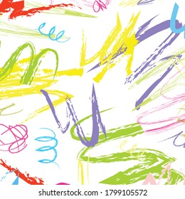 Resumen de pincel y trazos de pintura coloridos, fondo de patrón de líneas de garabatos. Creativo y bonito dibujo a mano y rayas para tu diseño. dibujo de niños lindos
