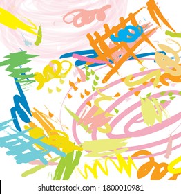 Abstract colourful paint brush and strokes, scribble lines pattern background. Creative nice hand drawn and stripes for your design. cute kids sketch drawing