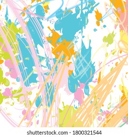 Abstract colourful paint brush and strokes, scribble lines pattern background. Creative nice hand drawn and splash colors for your design. cute kids sketch drawing
