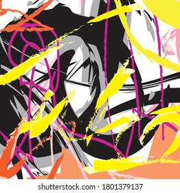 Abstract colourful paint brush and strokes, hand drawn pattern background. Creative cute kids sketch drawing and doodles backdrop