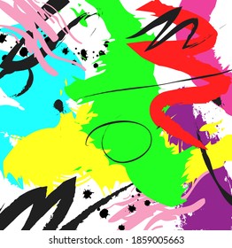 Abstract colourful paint brush and strokes, hand drawn pattern background. Creative cute kids sketch drawing and doodles backdrop