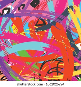 Abstract colourful paint brush and strokes, hand drawn pattern background. Creative cute kids sketch drawing and doodles backdrop