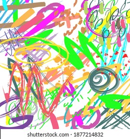 Resumen de pincel y trazos de pintura coloridos, fondo de patrón de líneas de garabatos. creativo y bonito dibujo a mano y colores salpicados para tu diseño. Bonito tono de colores fantasía.Pequeños niños dibujando 