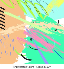 Abstract colourful paint brush and strokes, hand drawn pattern background. Creative cute kids sketch drawing and doodles backdrop