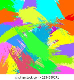Abstract colourful painting, scribble and strokes, splash colours pattern background. Creative nice hand drawn and stripes texture for your design.  Bright dynamic colorful art.