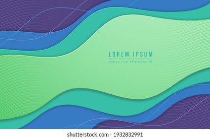 Abstract colourful paper cut background with curved wavy layers and striped pattern for your design. Vector illustration