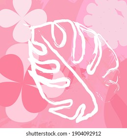 Abstract colourful pink cute flowers and branch pattern background. Creative lovely pink  florals , leaves with hand drawn and doodles for your design
