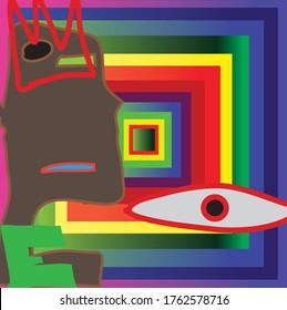 Abstract colourful rainbow square with face people and eye for your design. gay man