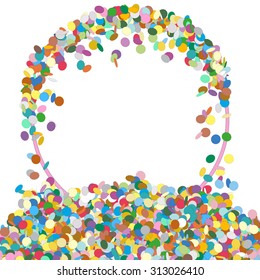 Abstract Colourful Round Shaped Text Panel with Confetti Snippets - Vector Illustration with White Background - Dots, Points, Decoration