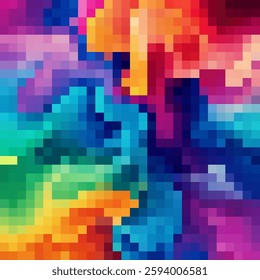 Abstract colourful abstract shapes fluid organic shapes. Pixel art style