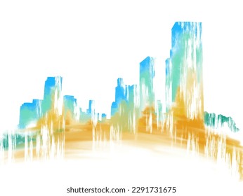 Abstract colourful urban background. Tel Aviv. Israel. Hand drawn digital illustration. Art texture silhouette. 