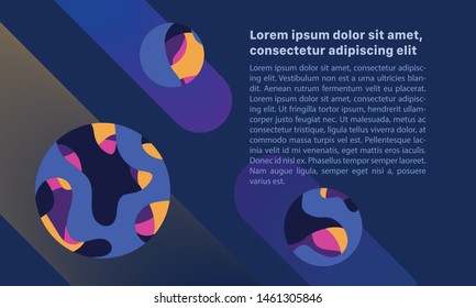 Abstract colourful vector illustration. Space violet purple spheres on dark blue background with space for your text