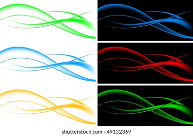 Abstract colourful waves - on white and black backgrounds