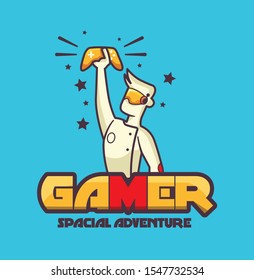 abstract colourfull gaming logo with boy console flat style design template