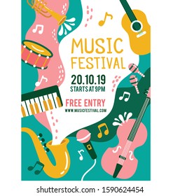 Abstract Colourfull Instruments Waves Music Festival Poster Design Template