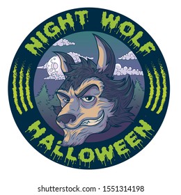  abstract colourfull round halloween with wild wolf logo design template