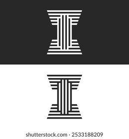 Forma geométrica de columna Abstractas o logotipo de monograma de letra I con líneas paralelas de Vertical y Formas en capas, diseño minimalista moderno, que representa resistencia, precisión y elegancia equilibrada.