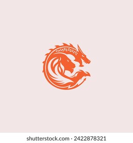 Abstract Combination of Dragon and Lion Art Logo Design