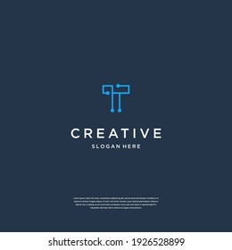 Abstract Combination of Letter T and Technology Symbol Logo Design Inspiration