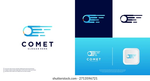 Logotipo de cometa abstrato com o conceito de ciência, pesquisa espacial, ilustração de design gráfico.