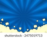 abstract comic background with clouds on blue