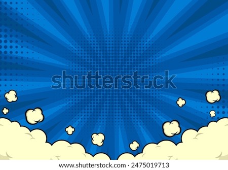 abstract comic background with clouds on blue