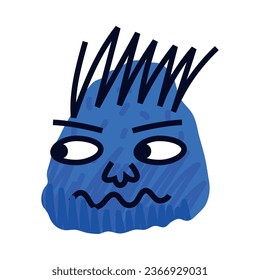 Abstract Comic Blue Face Show Emotion of Suspicion Vector Illustration