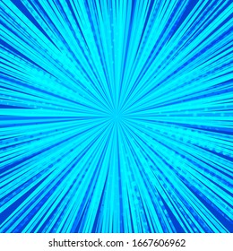 Abstract comic blue template with rays radial and halftone effects. Vector illustration