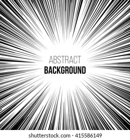 Abstract comic book black and white explosion radial speed lines background. Vector illustration