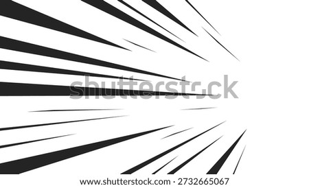 Abstract comic book explosion, radial lines on a white background. Vector illustration, superhero design. Bright black streak of light. Glow of a ray blast. Speed ​​lines. Manga frame. Anime.