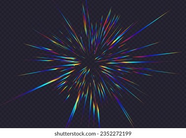 Abstract Comic Book Explosion. Starburst or Sunburst with Rainbow Colors. Anime Burst Light Rays. Graphic Explosion with Speed Lines. Comic Book Design Element. Vector Illustration. 